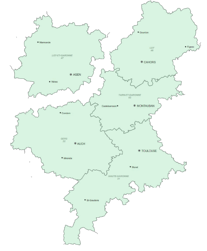 carte des départements et villes où intervient Aquitaine de Services